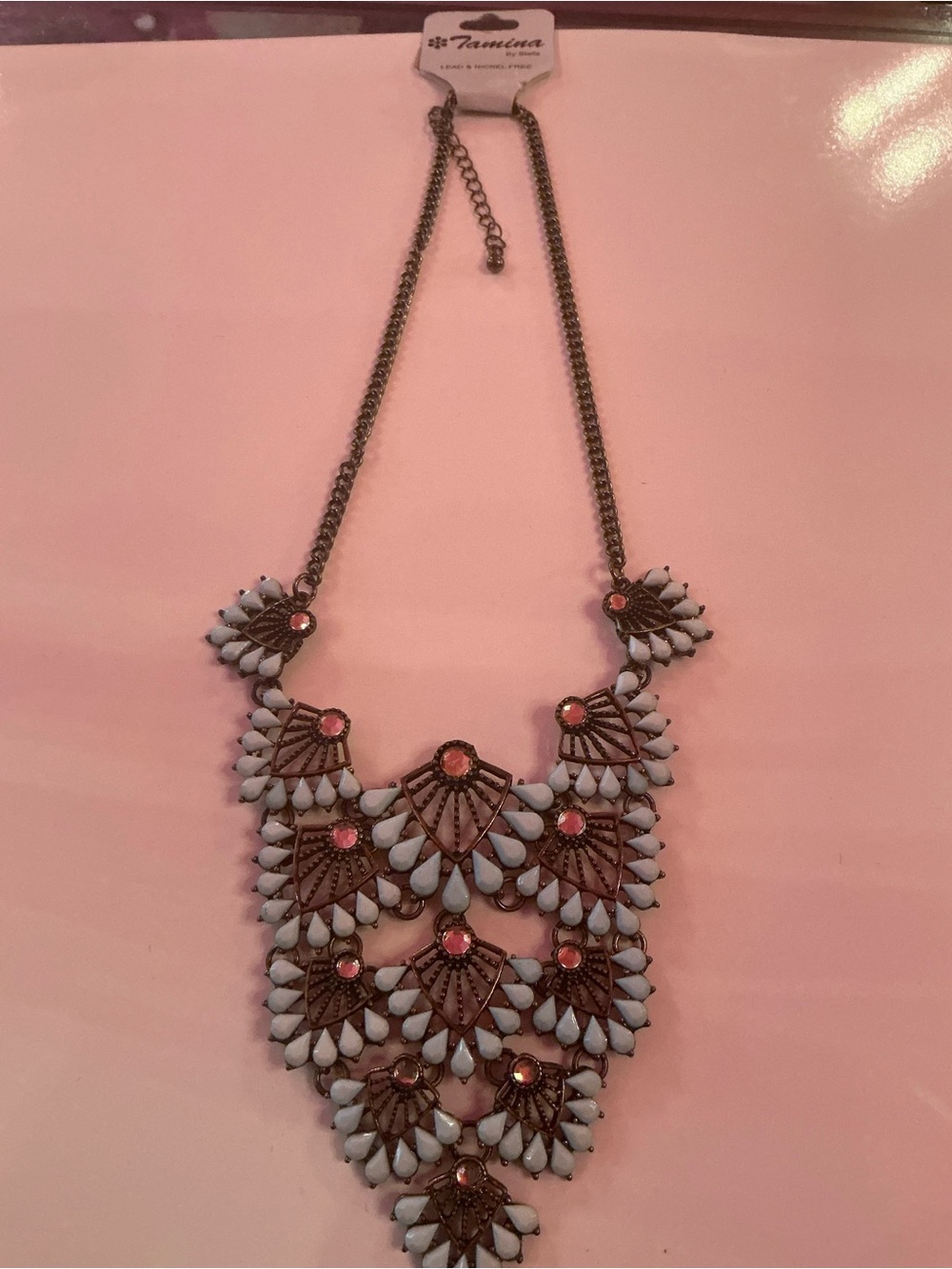 Stellah Pink and White Layered Fan Bib Necklace